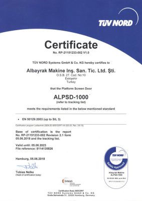 ALPSD-1000 TÜV Belgesi